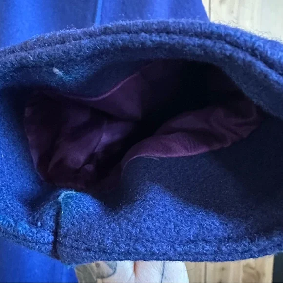 Vtg 80s Beautiful Blue 80% Wool Long Winter Coat/Duster Purple lining USA - Picture 13 of 16